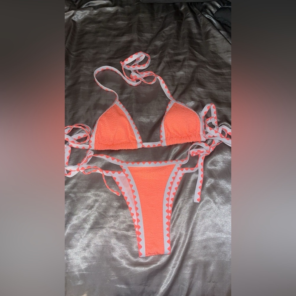 Coral and White Bikini Set